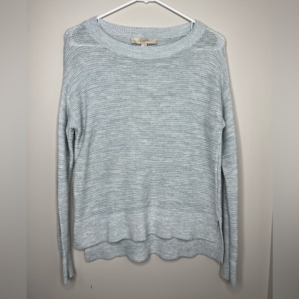 LOFT - ANN TAYLOR - high - low knit sweater. Light blue, size small. High - low.